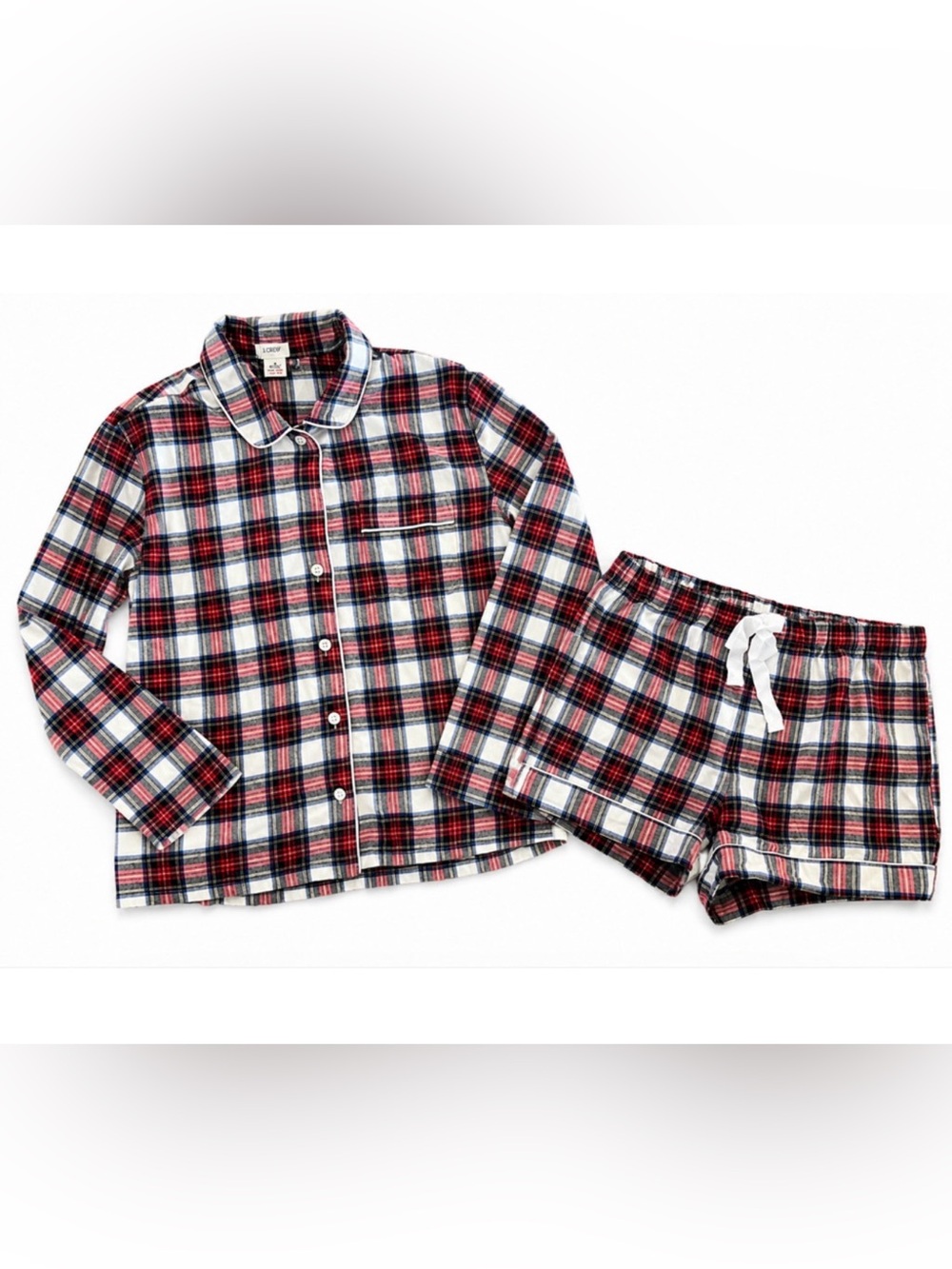 J.CREW RED TARTAN PLAID FLANNEL SHORTS LONG SLEEVE TOP PAJAMAS SET XS